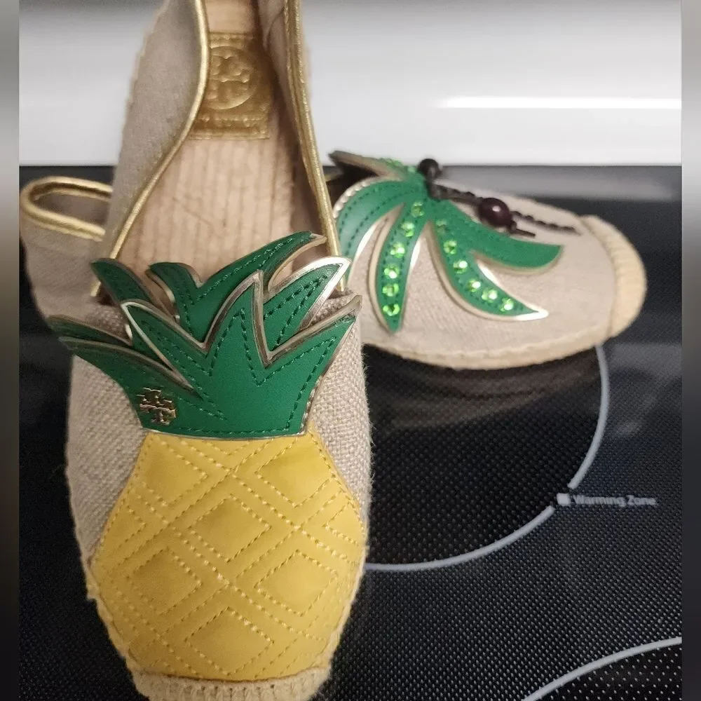 Tory Burch Women's Pineapple Espadrilles - Green and Yellow Size 5 NEW